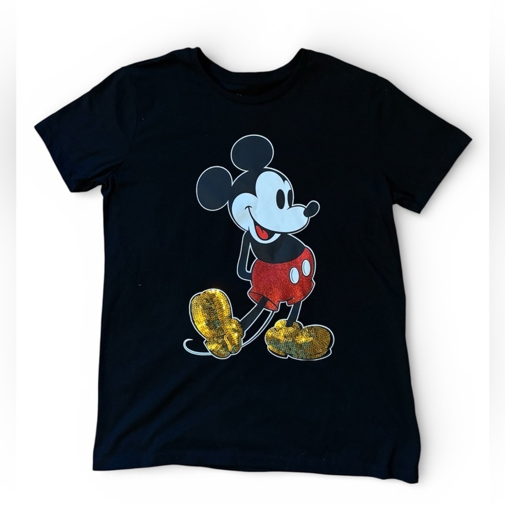 New Disney crew neck graphic t-shirt Mickey Mouse sequins shoes women's size M
